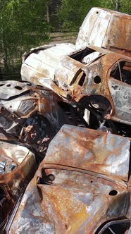 Vertical Video of Destroyed Cars in the City of Irpin Ukraine