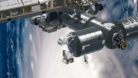 International Space Station Revolving Over Earths Atmosphere alt