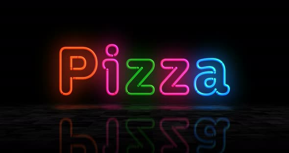 Pizza symbol glowing neon 3d lights