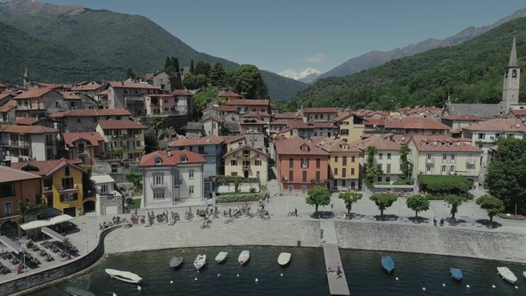 Bicycle Sumer Italy Italian Riviera Houses Drone Flight Near the Mountains, Italy Lake, Drone  Natur
