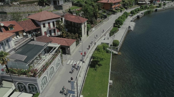 Bicycle Sumer Italy Italian Riviera Houses Drone Flight Near the Mountains, Italy Lake, Drone  Natur