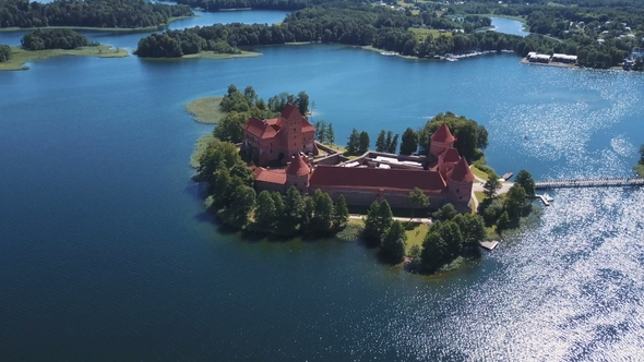Lithuania. Trakai Beautiful Castle on the Lakes Aerial View of Trakai Castle in Summer Season