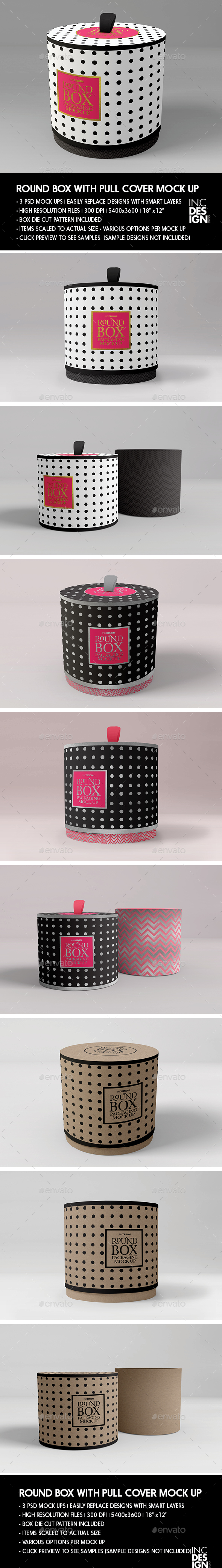 Packaging Mock Up Round Box with Pull up Cover