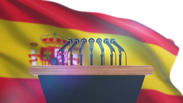 Speech Podium with Spain Flag alt