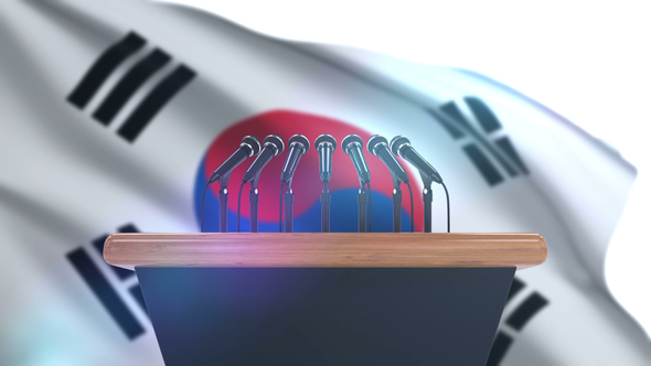 Speech Podium with South Korea Flag alt