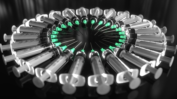Multiple Rotating Syringes Against Black Background alt