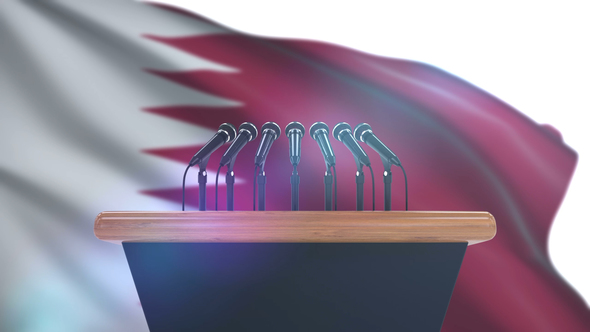 Speech Podium with Qatar Flag alt