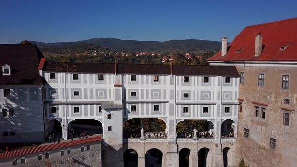 Aerial View of Cesky Krumlov Castle Bridge