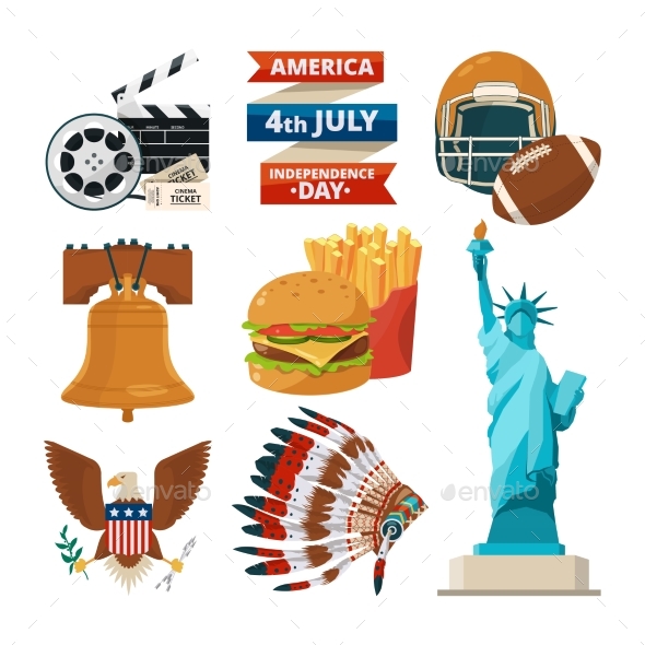 Culture Objects of Americans Usa. Vector