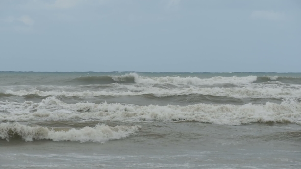 Waves on the Sea During a Storm in a . A Strong Wind Blows From the Sea