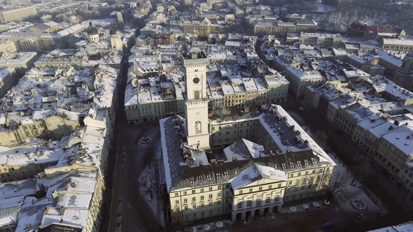 Day Aerial Shot of Central Part of Lviv City