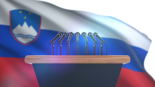 Speech Podium with Slovenia Flag alt