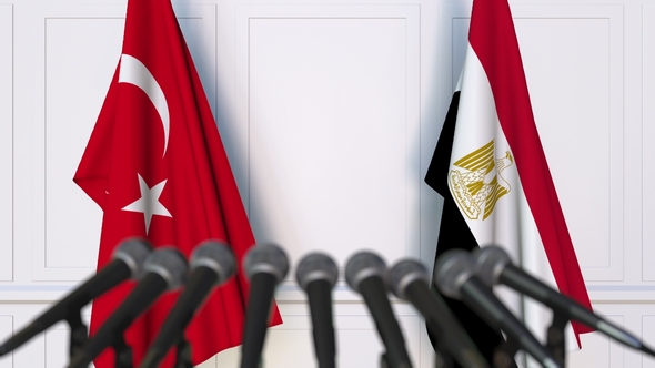 Flags of Turkey and Egypt at International Press Conference alt
