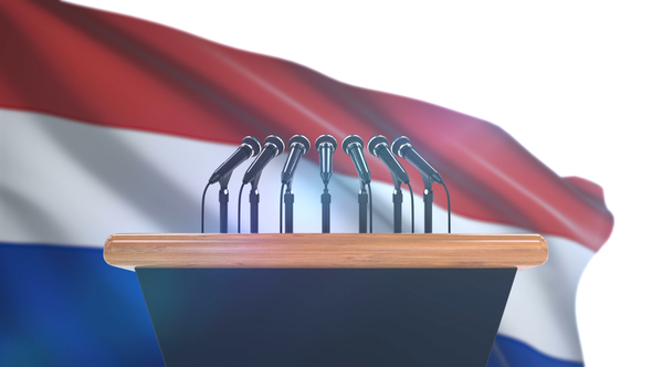 Speech Podium with Netherlands Flag alt