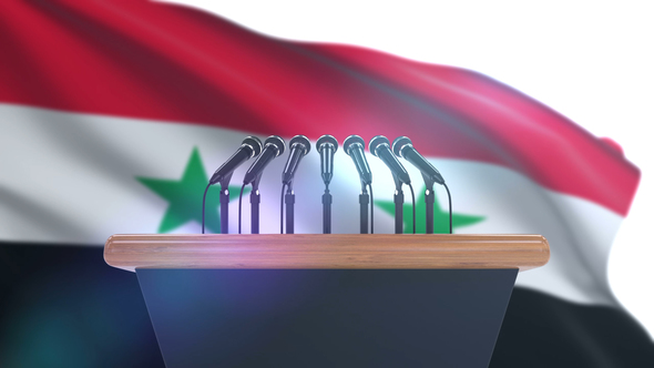 Speech Podium with Syria Flag alt