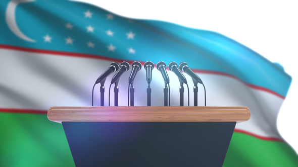 Speech Podium with Uzbekistan Flag alt