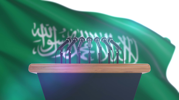 Speech Podium with Saudi Arabia Flag