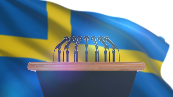Speech Podium with Sweden Flag alt