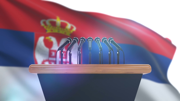 Speech Podium with Serbia Flag alt