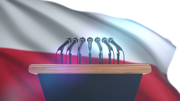 Speech Podium with Poland Flag alt