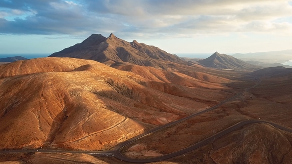 Flight Over Desert Landscape, Fuerteventura Island, Spain