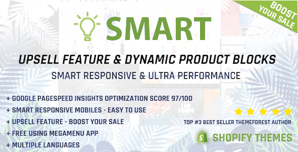 Smart - Multipurpose Shopify section - Upsell feature - Pagespeed Insights Optimization 97/100