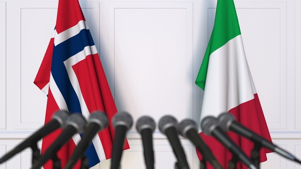 Flags of Norway and Italy at International Press Conference alt