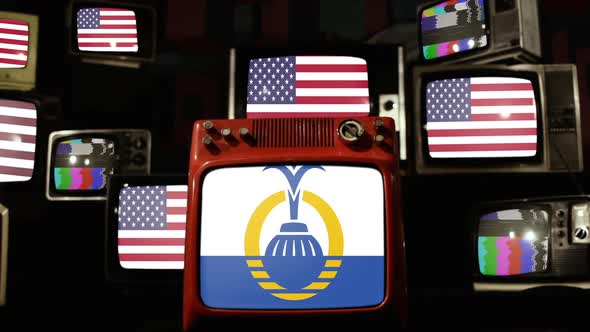 Flag of Orlando, Florida, and US Flags on Retro TVs.