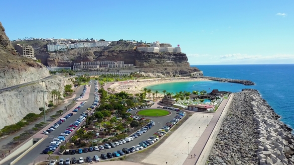 Drone Flying over the Amadores Beach at Gran Canaria