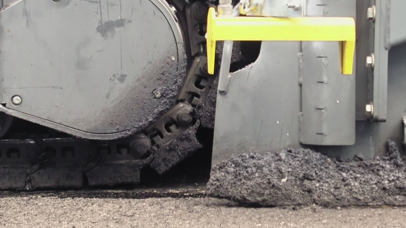 Road Construction Applying New Hot Asphalt