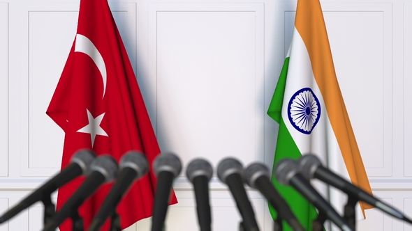 Flags of Turkey and India at International Press Conference alt