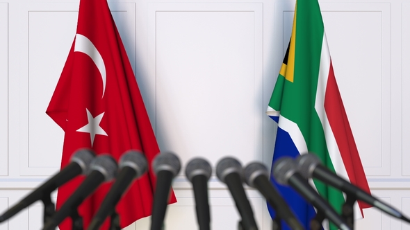 Flags of Turkey and South Africa at International Press Conference alt