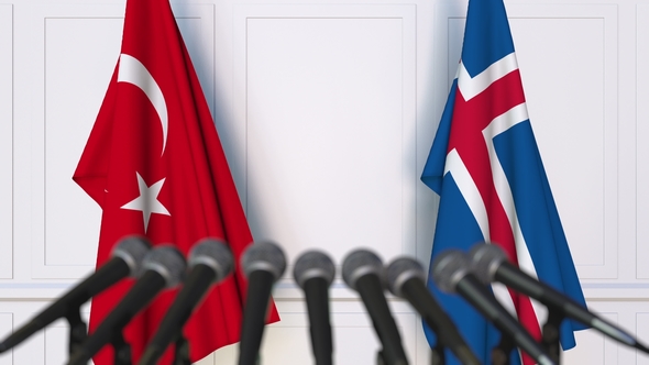 Flags of Turkey and Iceland at International Press Conference alt