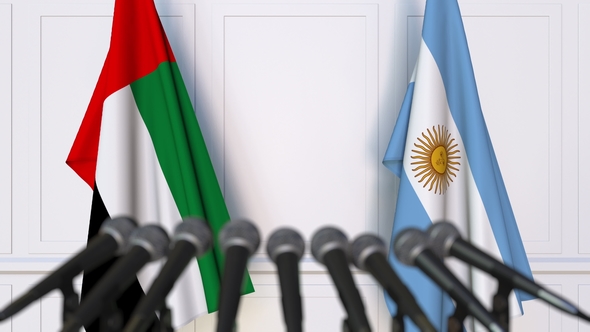 Flags of the UAE and Argentina at International Press Conference alt