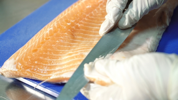 Cutting Salmon with Knife