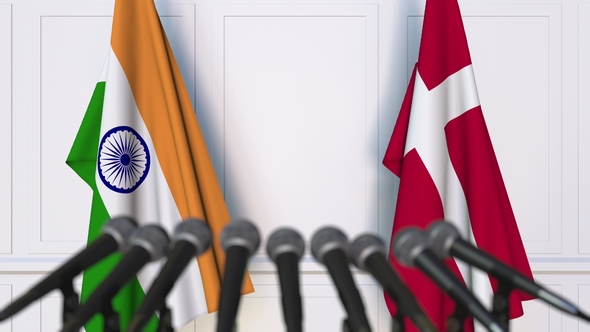 Flags of India and Denmark at International Press Conference alt