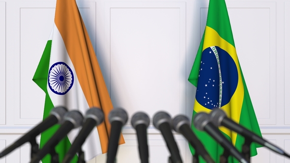 Flags of India and Brazil at International Press Conference alt