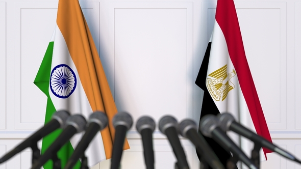 Flags of India and Egypt at International Press Conference alt