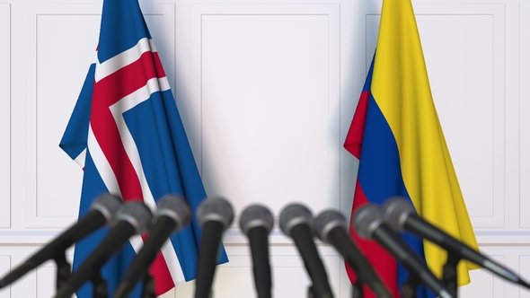 Flags of Iceland and Colombia at International Press Conference alt