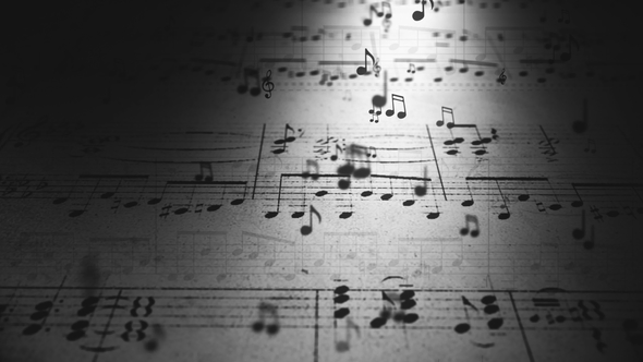 Atmospheric Music Background with Notes on Old Paper in Black and White