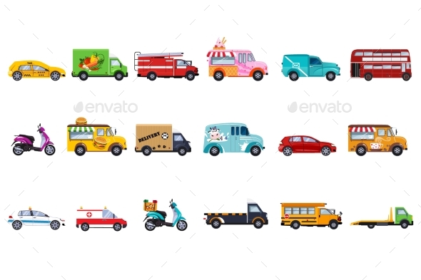 Flat Vector Set of Service Vehicles. Police Car