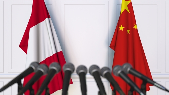 Flags of Peru and China at International Press Conference alt