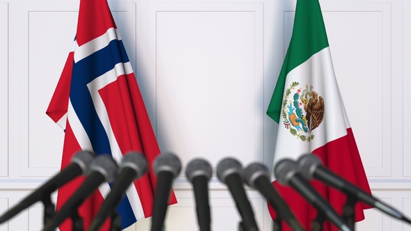 Flags of Norway and Mexico at International Press Conference alt