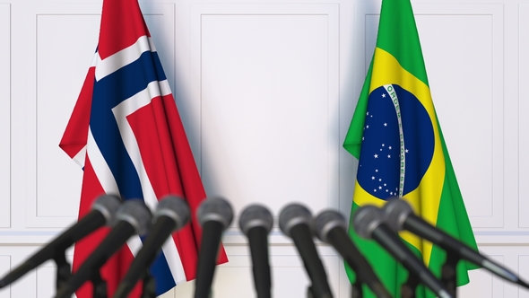 Flags of Norway and Brazil at International Press Conference alt