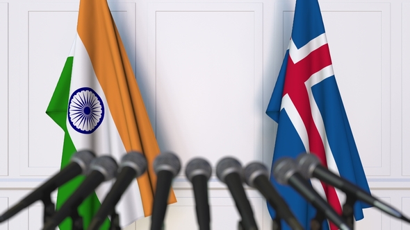 Flags of India and Iceland at International Press Conference alt