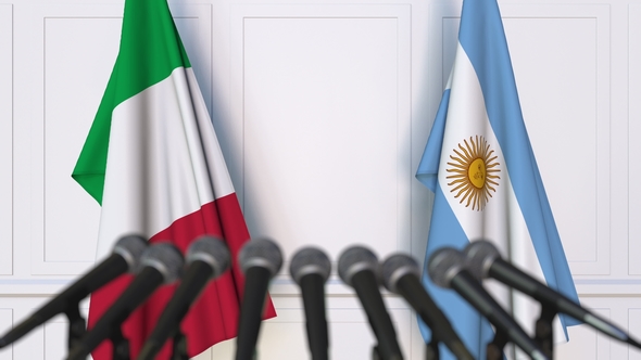 Flags of Italy and Argentina at International Press Conference alt