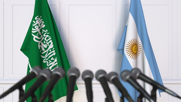 Flags of Saudi Arabia and Argentina at International Press Conference alt