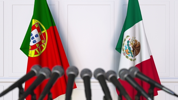 Flags of Portugal and Mexico at International Press Conference alt