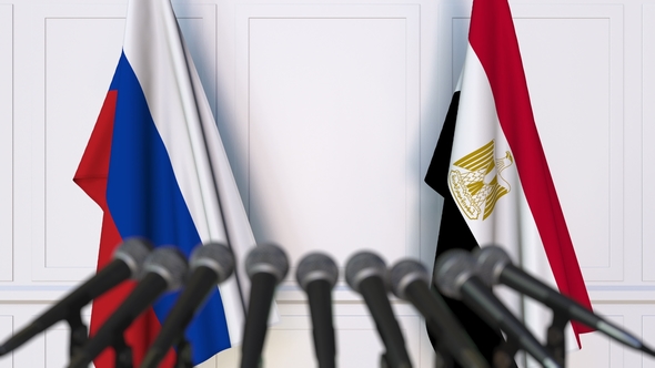 Flags of Russia and Egypt at International Press Conference alt