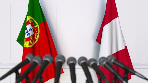 Flags of Portugal and Peru at International Press Conference alt
